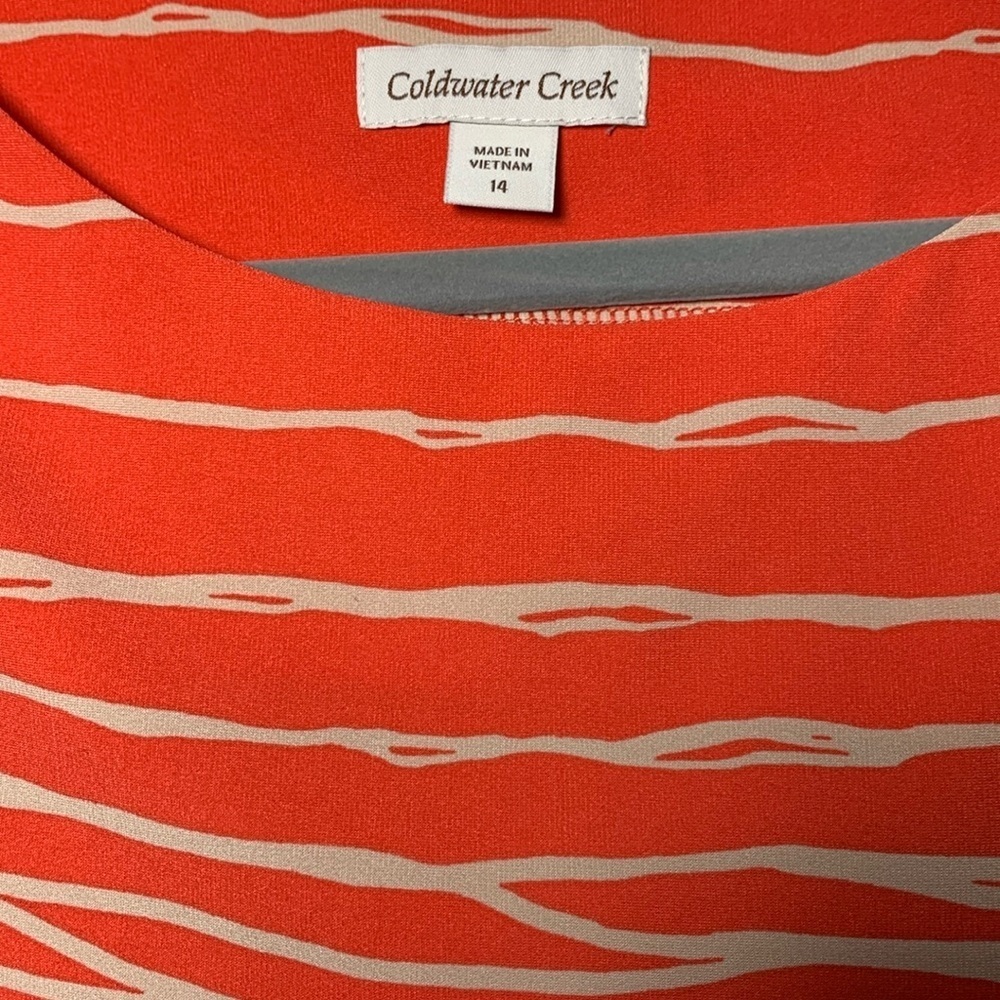 {Coldwater Creek} Vibrant Orange & Cream sidesash dress - Picture 3 of 7